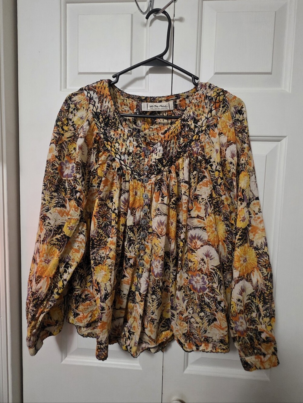 Free People We The Free Cool Meadow Printed Boho floral Top small Oversized - Picture 2 of 10